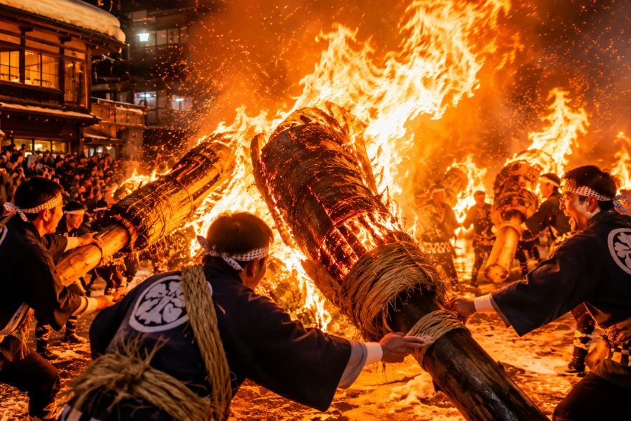 Read more about the article How to Experience a Japanese Fire Festival (Nozawa Onsen Dosojin Matsuri)
